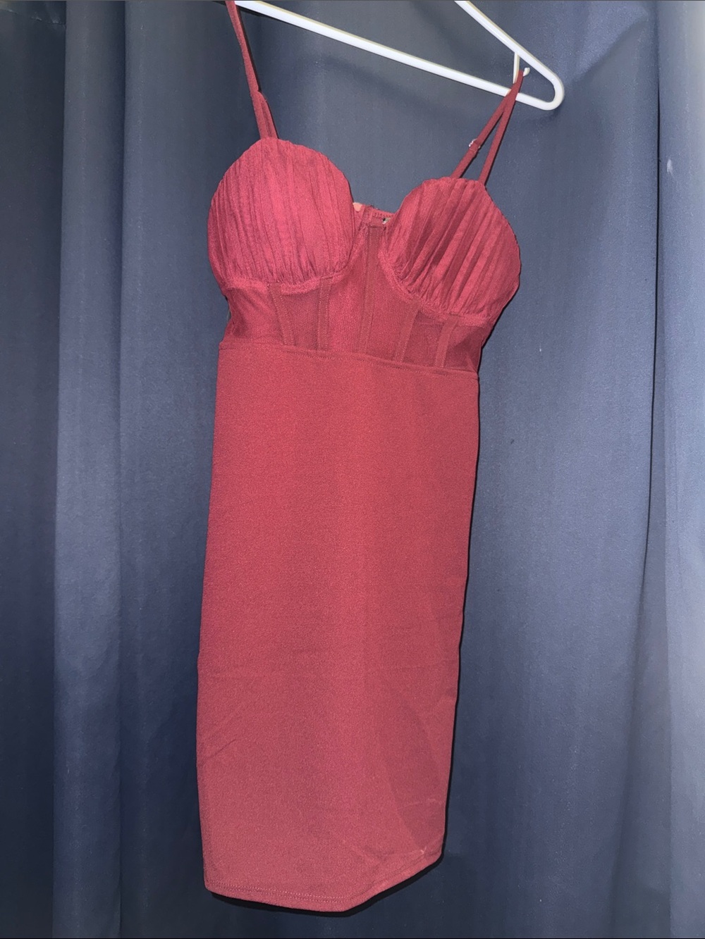 Crystal Doll Wine Red Bustier Slip Dress
